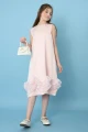 فستان بناتي لحمي وردب ساتان بكشكشة متعددة الطبقات