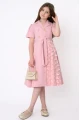Elegant Pink Girls Dress with Front Buttons, Waist Belt and Butterfly Details AN25141
