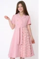 Elegant Pink Girls Dress with Front Buttons, Waist Belt and Butterfly Details AN25141