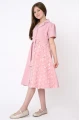 Elegant Pink Girls Dress with Front Buttons, Waist Belt and Butterfly Details AN25141