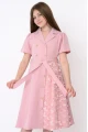Elegant Pink Girls Dress with Front Buttons, Waist Belt and Butterfly Details AN25141