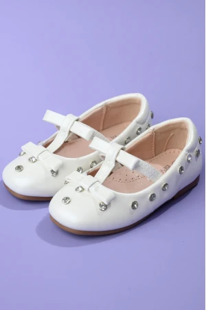 حذاء بناتي أبيض رسمي مزين بفصوص لامعة مع حزام أمامي ورباط علوي Sh3193-39-W