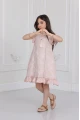 فستان بناتي لحمي بتصميم جاكار أنيق بدون أكمام مع كشكش سفلي