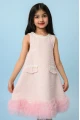 فستان بناتي وردي انيق بلمسة لؤلؤ  وتل في الاسفل AN24324