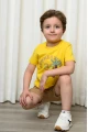 طقم  ولادي صيفي تيشيرت أصفر بطبعة Summer Vibes مع شورت بني