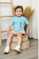 طقم ولادي صيفي أزرق سماوي بطبعة Summer Times مع شورت بيج
